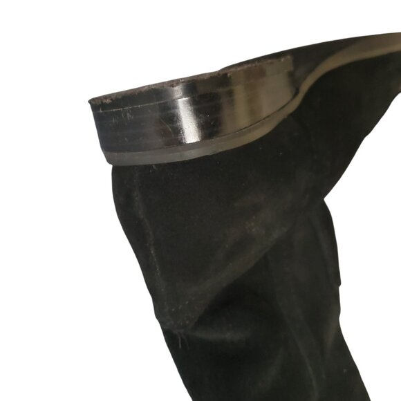 Women's Deni-20 Black Suede Leather Mid-Calf Low Block Heel Boots Size 6 1/2 - Picture 3 of 10